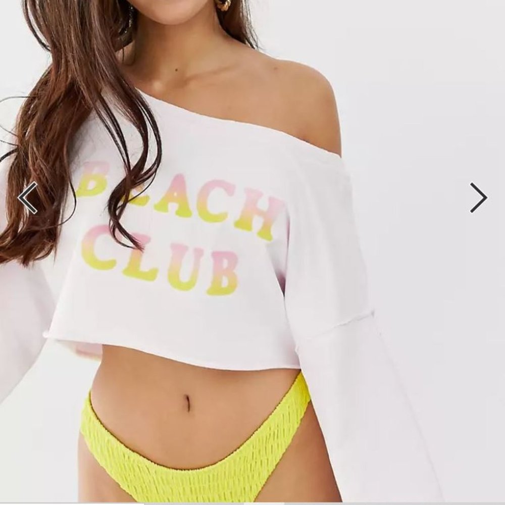ASOS Beach Club Off Shoulder Cropped Sweatshirt Sz 2